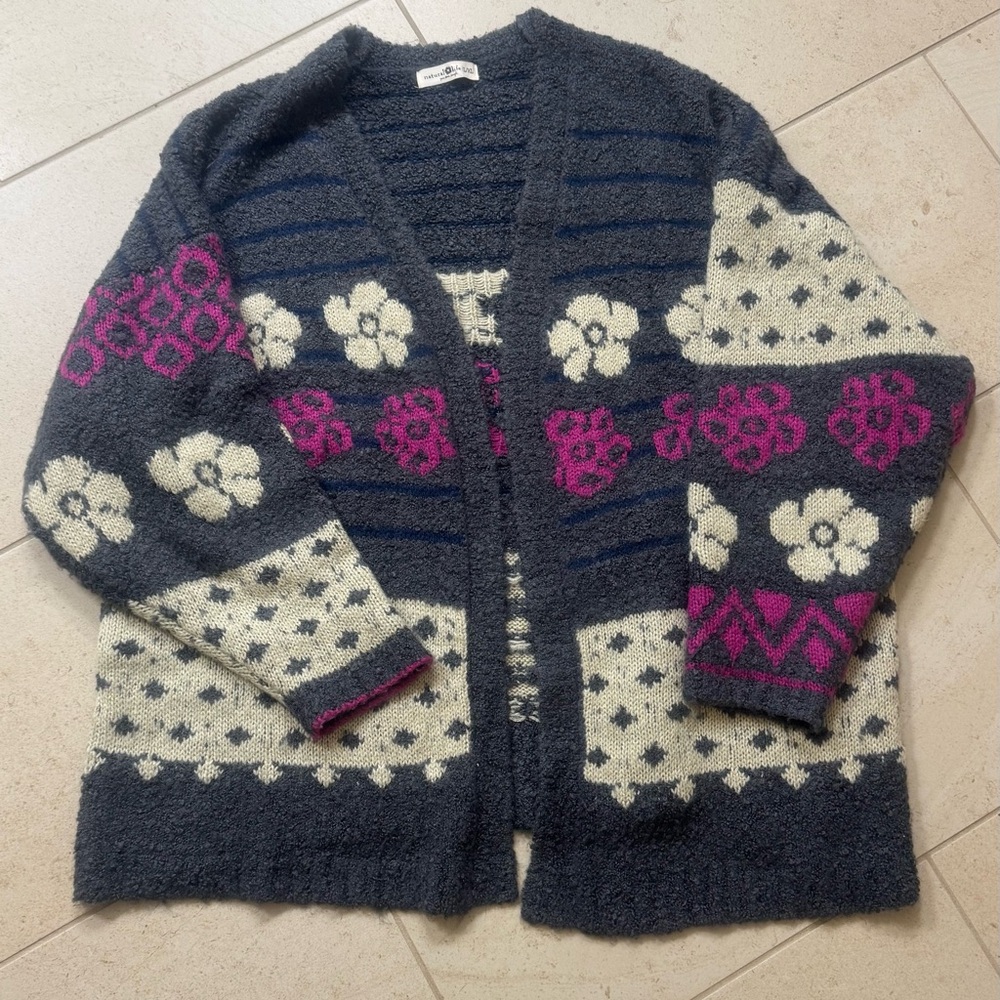 NATURAL LIFE Charcoal and Magenta Floral Cardigan